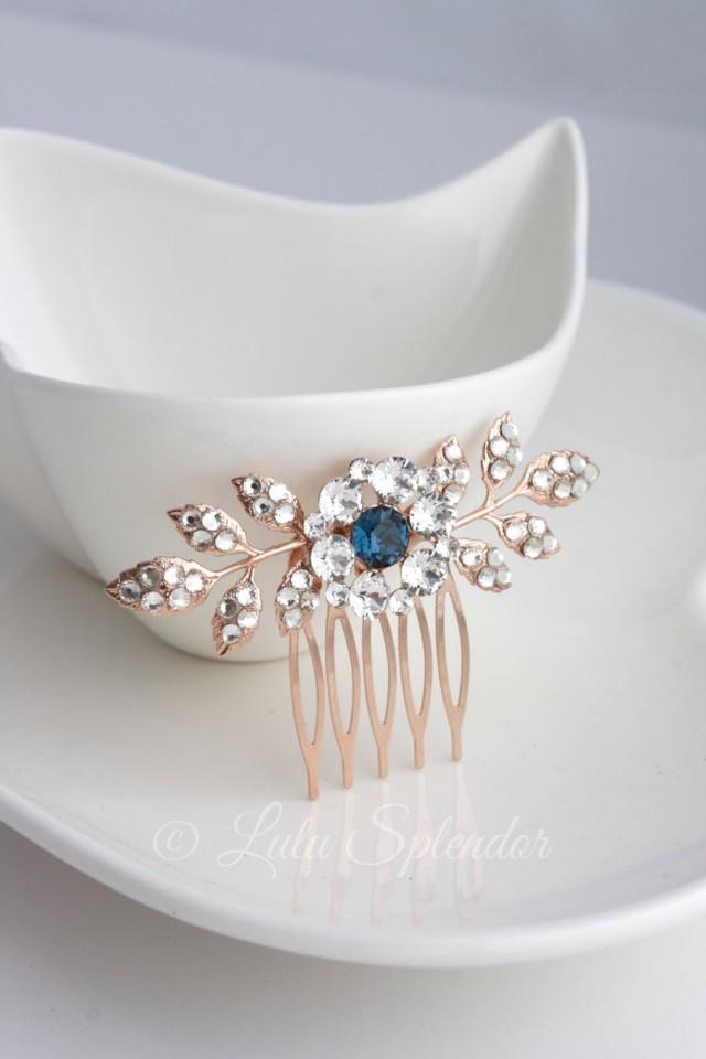 Rose Gold Wedding Comb Sapphire Montana Blue Bridal Hair Accessories