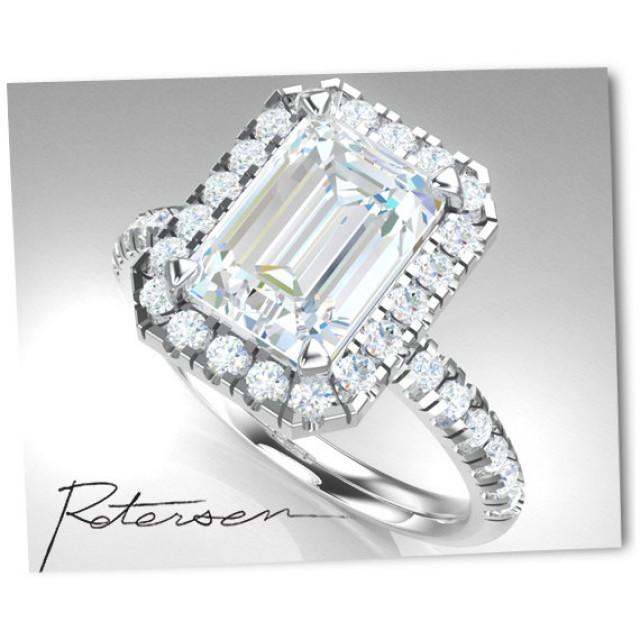 Emerald Cut Engagement Ring Cubic Zirconia Halo Engagement Ring Cubic Zirconia Promise Ring