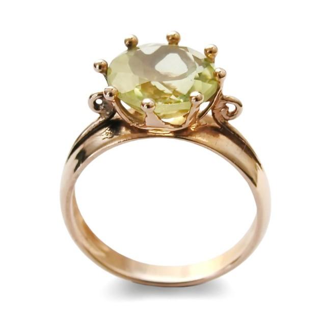 Green Stone Engagement Ring, Large Statement Ring,14K Gold Ring, For