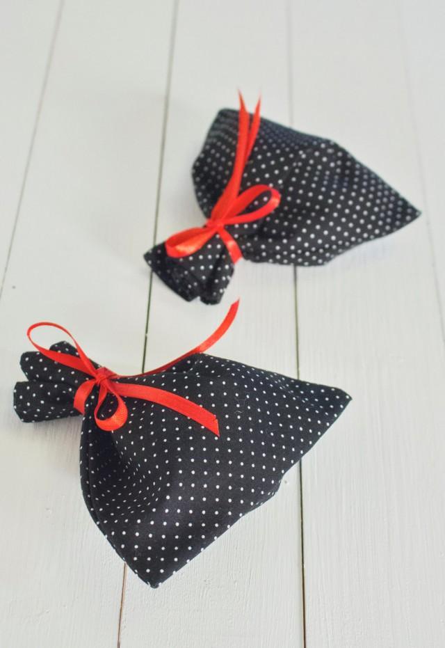 Polka Dot Favor Bag, Black White Cotton, Wedding Sachet, Small Gift Bag