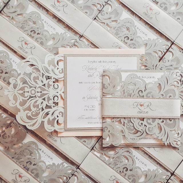 Silver Laser Cut Wedding Invitation Bespoke Chic Laser Cut Custom Elegant Wedding Invites 8001