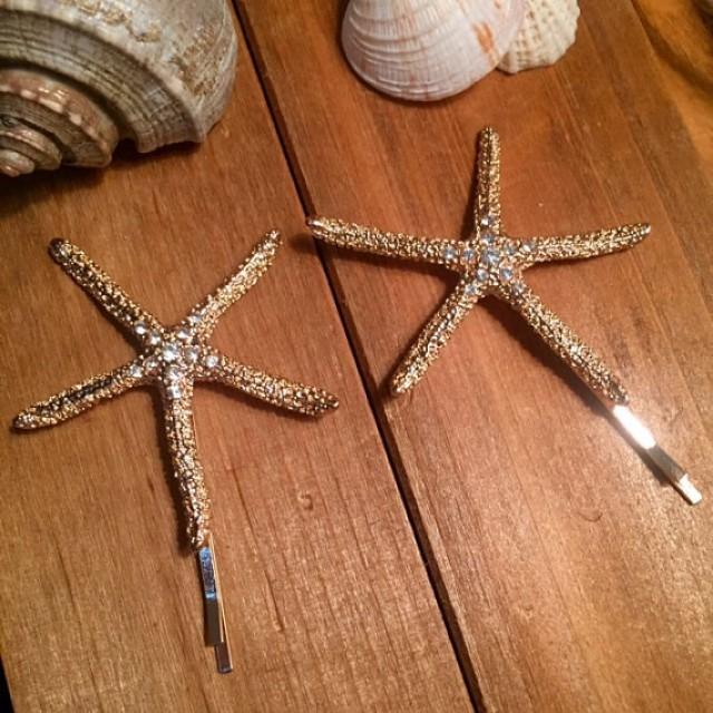 Gold Starfish Hair Clip Ocean Wedding Beach Bride Sea Life Updo