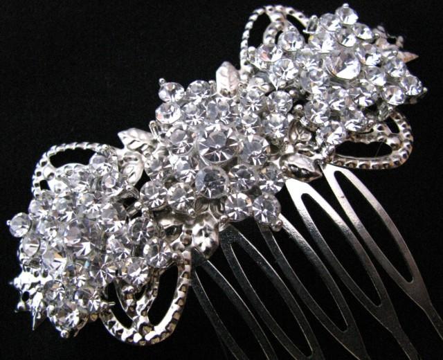 Rhinestone Hair Comb Wedding Bridal Crystal Headpiece Silver Filigree