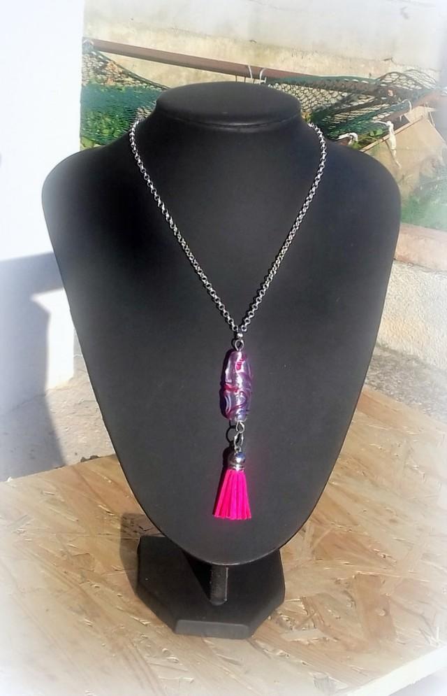 Pink Pendant, Glass Pendant, Silver&pink Bead