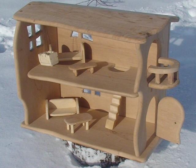 natural wood dollhouse