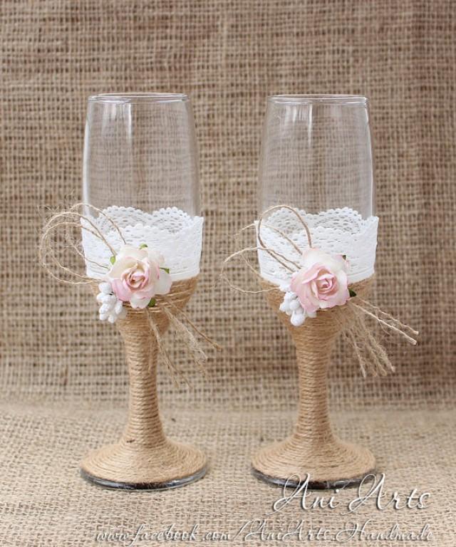 Rustic Country Wedding Glasses Cottage Chic Toasting Glasses