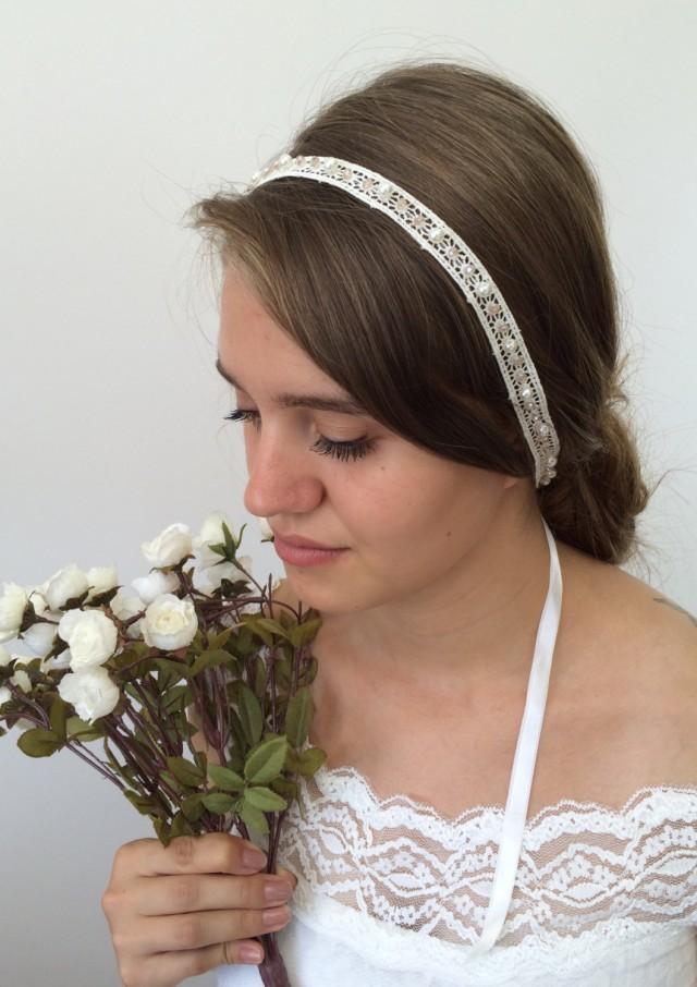 Bridal Hair Wrap Wedding Lace Headband Pearls And Crystals Embroidered Hair Jewelry Bridal 8431