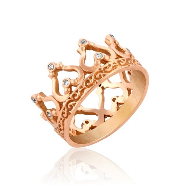 Rose Gold Crown Ring, Gift For Her, Diamond Crown Ring, Crown Wedding
