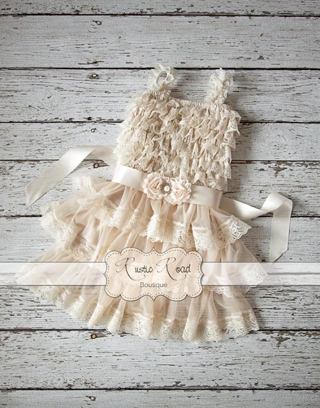 Rustic Flower Girl Dress, Country Girl Dress, Baby Girl Vintage Dresses
