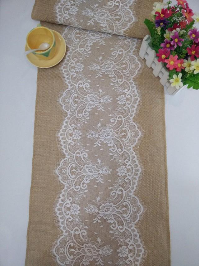 Burlap Table Runner With Lace, Lace Table Runners, Custom Table Runners
