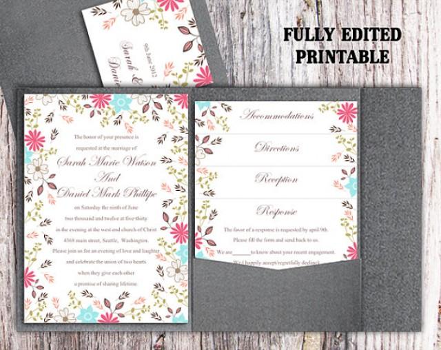 Printable Pocket Wedding Invitation Suite Printable Invitation Colorful