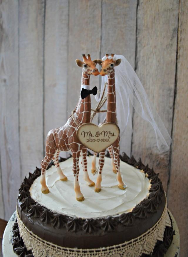 Giraffe Wedding Cake Topper Zoo Jungle Theme Mr Mrs Wood Wedding