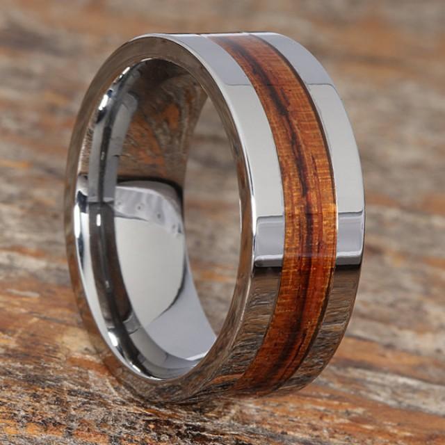 Wooden Inlay Wedding Band, Tungsten Carbide Ring, Comfort Fit Design