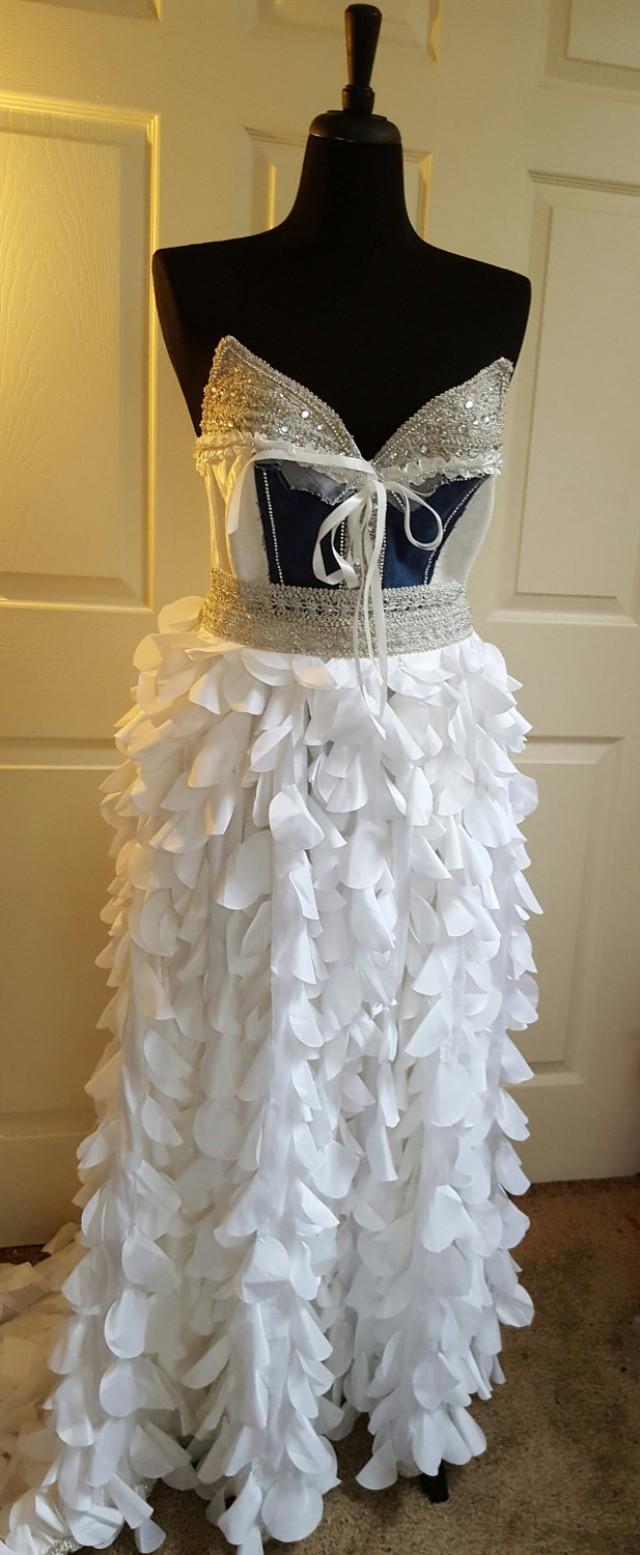 Sample Gown Bejeweled Denim Diamonds Silver White Corset 3d