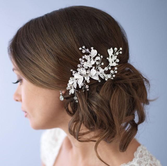 Floral Bridal Hair Clip, Rhinestone Bridal Hair Clip,Bridal Hair