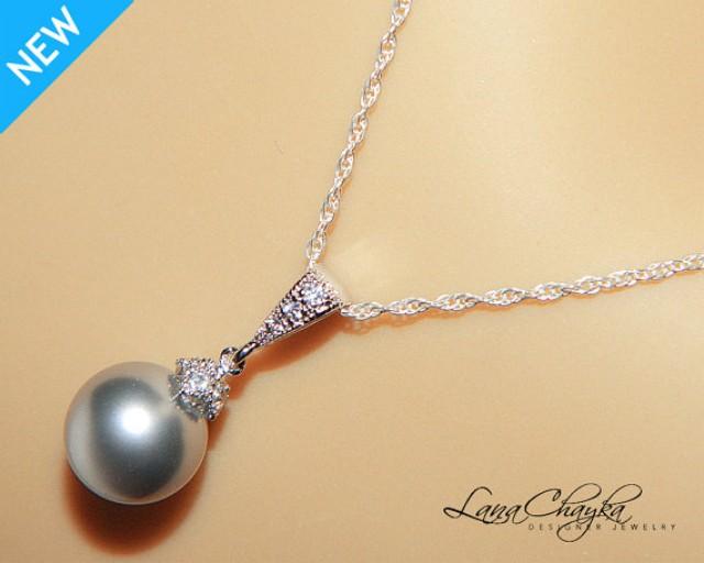Light Gray Pearl Drop Necklace Grey 