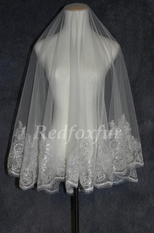 Lace Edge Wedding Veil,Bridal Veil,white Ivory Long Veil, Sparkly