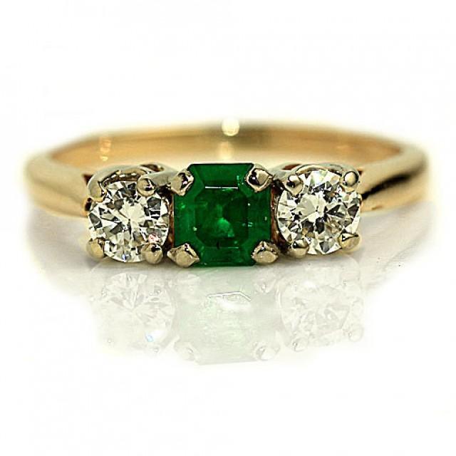 Vintage Emerald Engagement Ring 135ctw Natural Emerald Engagement Ring