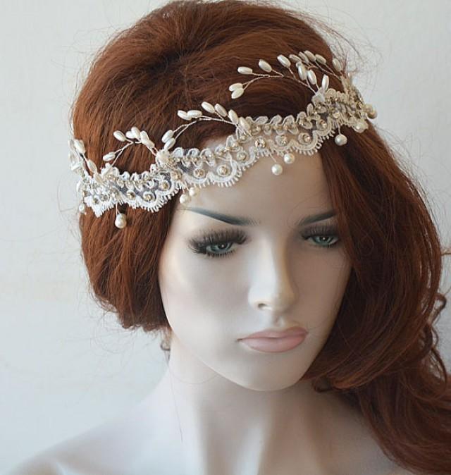 Wedding Headband Ivory Lace And Pearl Headpiece Pearl Bridal Headpiece Wedding Hair Accessory 0806