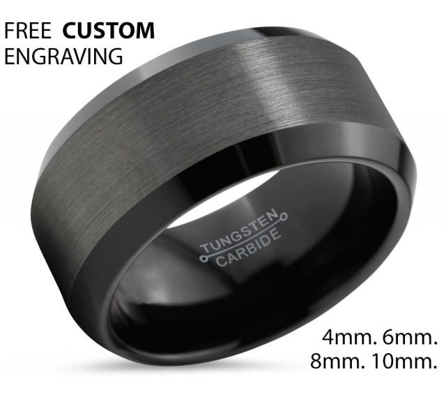 Black Tungsten Ring Gun Metal Tungsten Carbide Wedding Band Anniversary