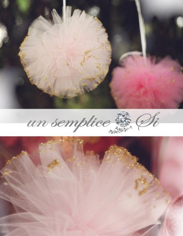 Glitter Tulle Tutu Pom Poms, Tulle Pom Poms, Net Pom Poms, DIp Dye Pom