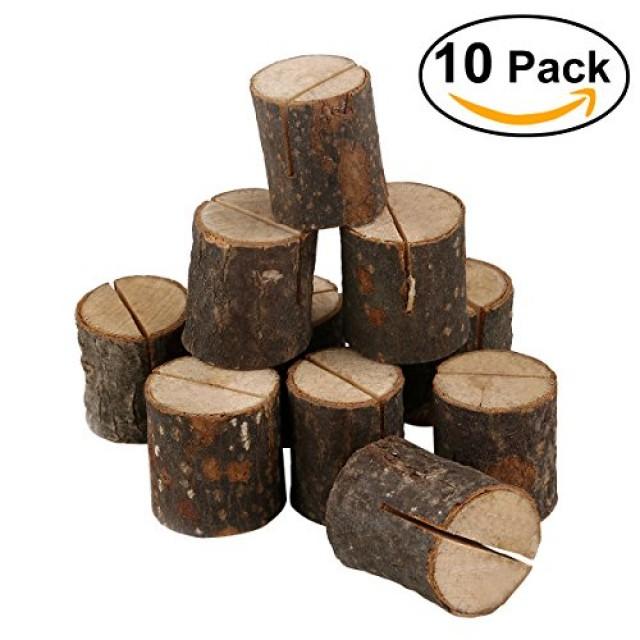10 Pack. JINMURY Wedding Place Wooden Card Holders Rustic Wood Table Number Stands for Home Decor Wedding Party Table Decorations 