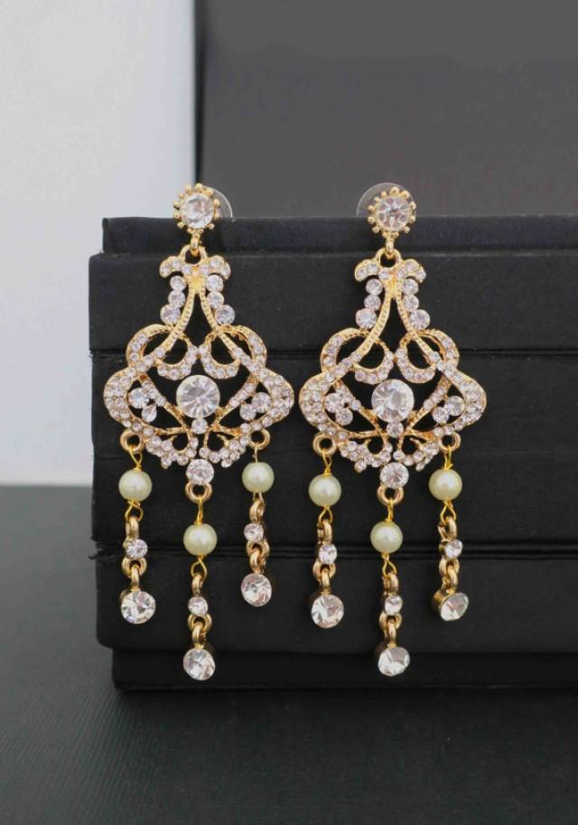 Gold Wedding Earrings Bridal Chandelier Earrings Gold Chandelier