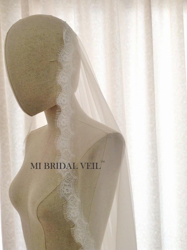 Boho Eyelash Lace Veil, Light Beach Veil In Chapel And Cathedral Length