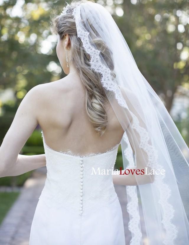 Soft Chapel Lace Wedding VeilChantilly Lace Chapel Veil1 Tier Chapel