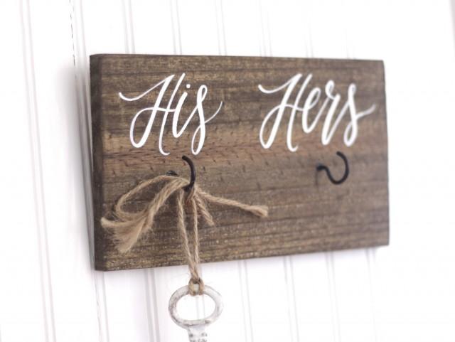 His And Hers Key Holder Sign Rustic Home Decor Housewarming Gift