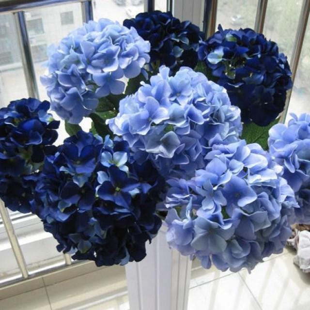 10 Pcs Silk Hydrangea Navy Blue Wedding Flowers Tall Wedding Table