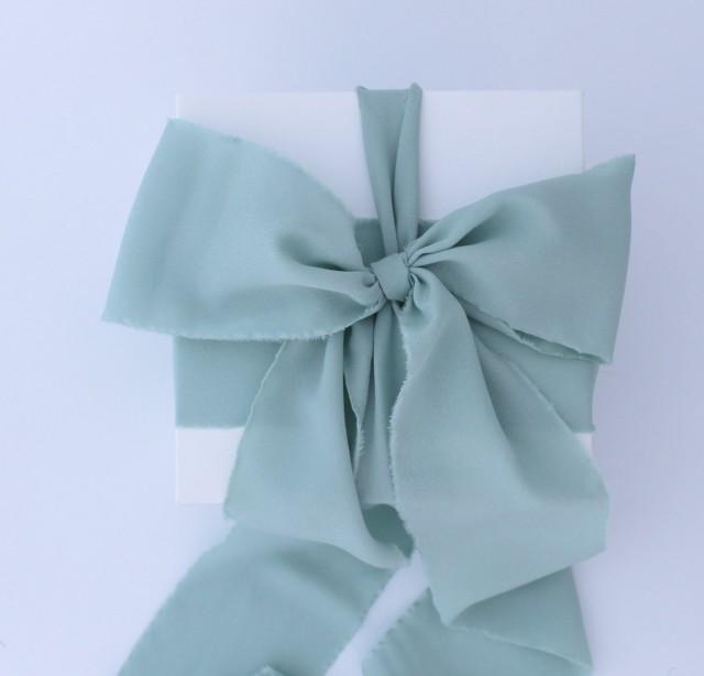 Seafoam Green Ribbon. 3" Wide Luxury Ribbon. Hand Torn And Frayed Crepe
