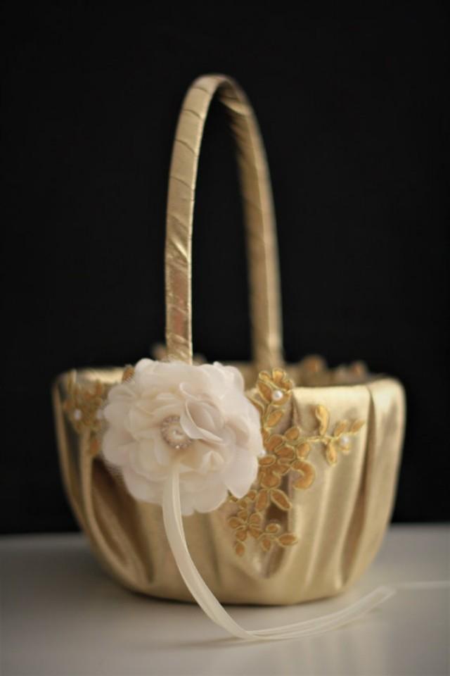 Gold Wedding Baskets Lace Wedding Basket Gold Flower Girl Basket Pillow