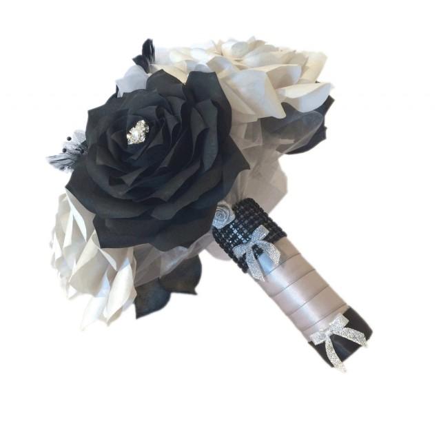 Black And Silver Paper Bouquets, Winter Bouquet, Toss Bouquet, Paper