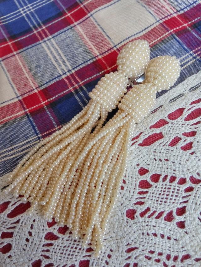 Cream Beige Tassel Beaded Earrings Long Short Trending Oscar De La