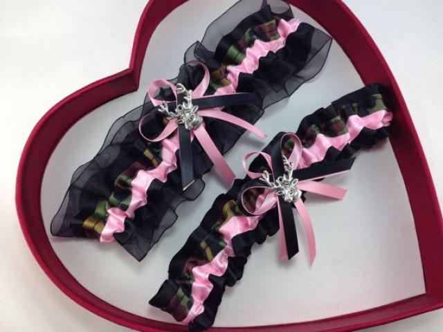 Wedding Garters Black Camouflage Light Pink Camo Army Set Keepsake