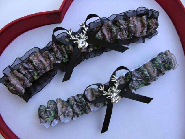 Wedding Garters Mossy Oak Black Camouflage Camo Set Keepsake Toss Plus Size Wedding Garters 9041