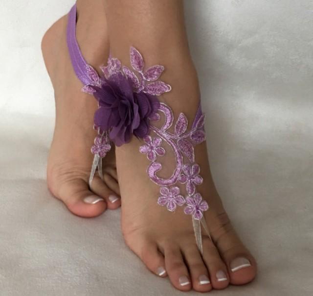Purple Lilac 3D Flowers Lace Barefoot 