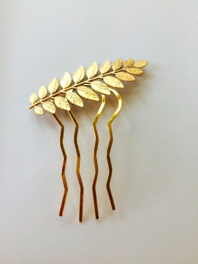 Soldered Gold Laurel Leaf Hair Pin Gold Leaf Hair Comb Leaf Bridal Hair