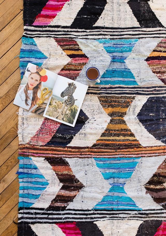 Vintage Moroccan Boucherouite Kilim Rug, "The Finch," Pastel Rug, Pink