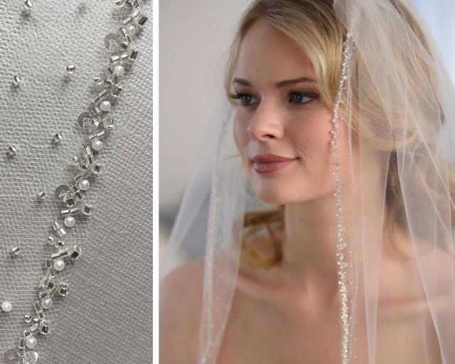 Pearl Beaded Wedding Veil, Pearl Bridal Veil, Beaded Edge Veil, Veil