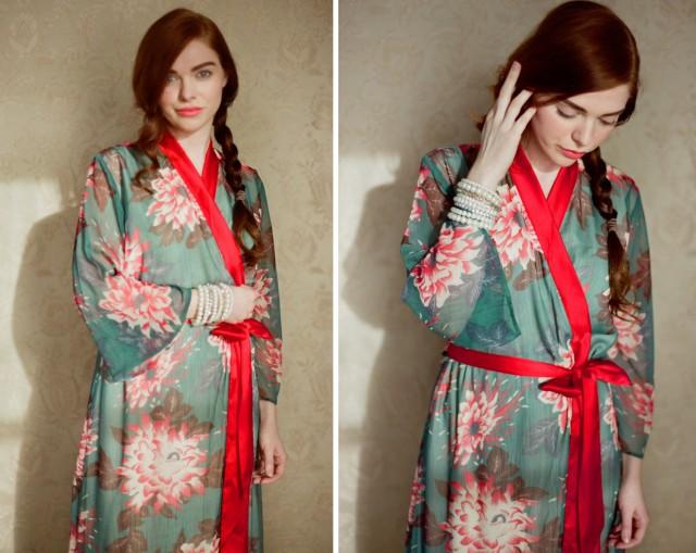 One Custom "Astaire" Style Robes In Lined Chiffon. Full Length Floral