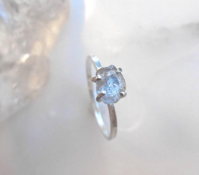 Blue Sapphire Ring Raw Uncut Stone, Rough Sapphire Ring, Alternative