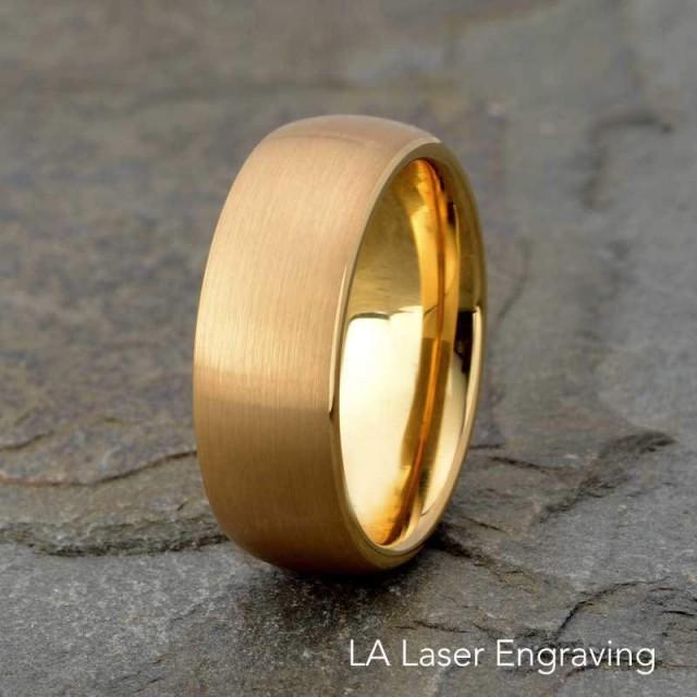 Yellow Gold Plated Tungsten Ring, Mens Wedding Ring, Tungsten Wedding
