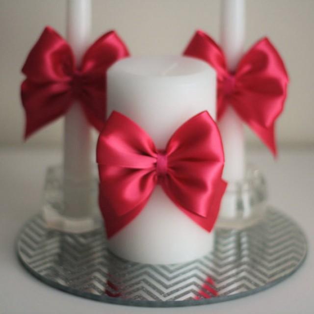 Fuchsia Wedding Candles, White Pillar And Stick Wedding Candle With