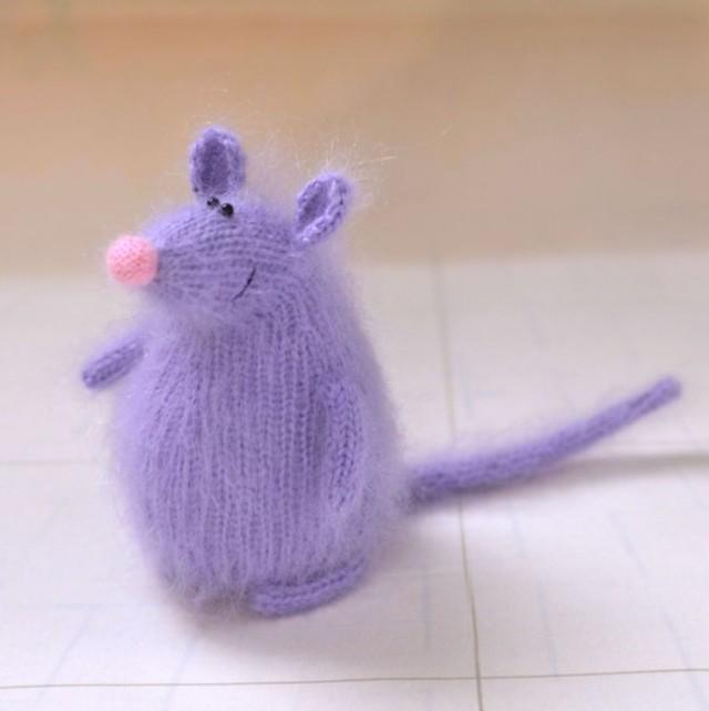 Miniature Mouse Purple Woodland Amigurumi Plush Knitted Mouse Hand Knit