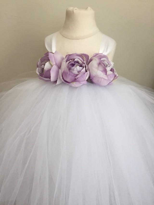 white and lavender flower girl dress