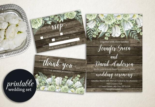 Green Rustic Wedding Invitation Floral Wedding Invitation