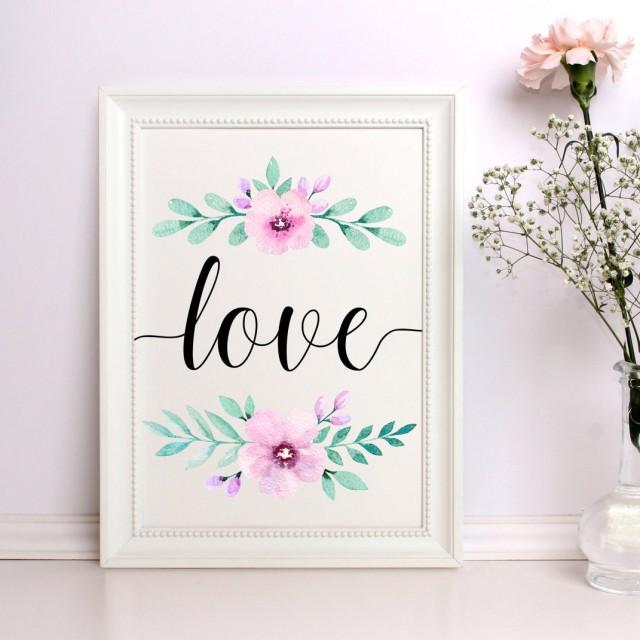 Love Print Watercolor Love Print Love Wall Art Love Printable Floral Love Poster Floral Love