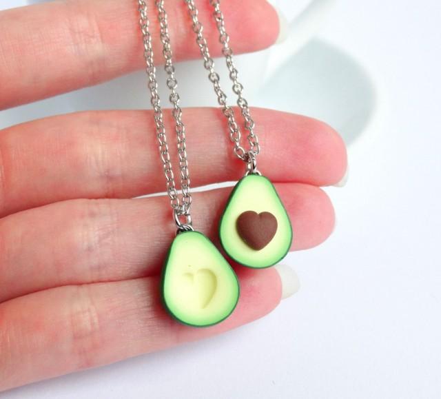 Green Avocado Bff Friendship Necklace Pendant Heart Pit Valentines Love